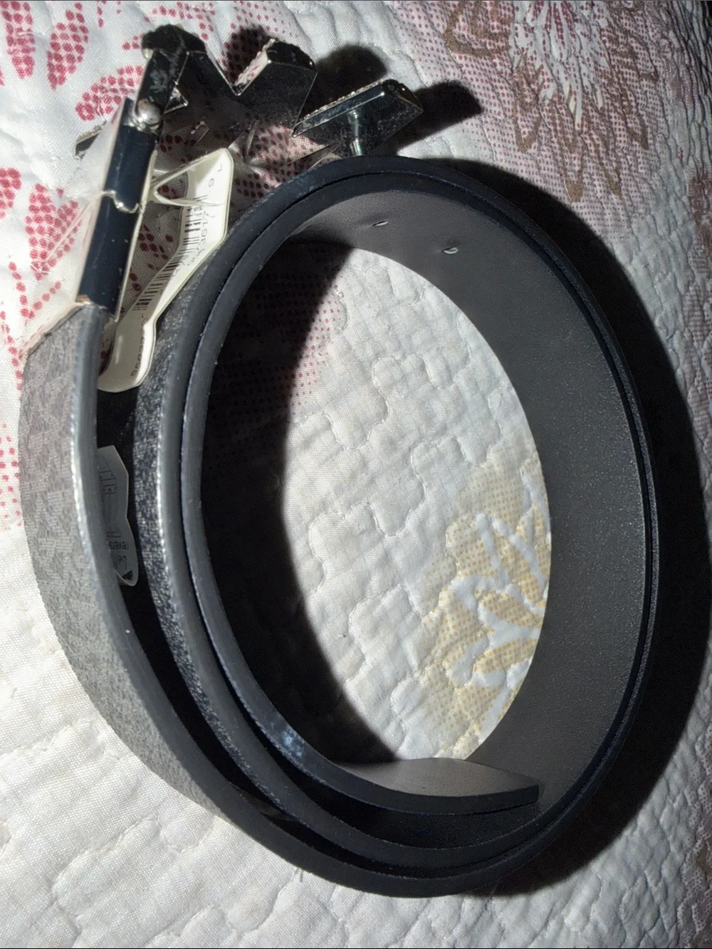 Michael Kors Black Leather Belt with Crystal MK Logo Buckle